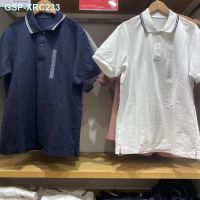 ♨UNIQLO เสื้อยืดแขนสั้นคอปกสำหรับทั้งหญิงและชายแถบตกแต่งเสื้อโปโลลำลองแห้งเร็วสำหรับฤดูร้อน Y457905