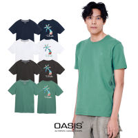 OASIS เสื้อยืด ผู้ชาย คอกลม เสื้อยืดผู้ชาย cotton100% พิมพ์ลาย รุ่น MTP-1763 สีเทาดำ , กรมท่า , เขียว , ขาว