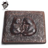 Genuine Leather 3D Panda Wallets For Men Embossed Dragon Design Short Slim Wallet Male Purse Card Holder Coin Pocket New