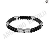 ANGELINO RUFOLO Bracelet ดีไซน์ Bumper Chain สร้อยข้อมือผู้ชาย Stainless Steel 316L(สแตนเลสสตีล)คุณภาพเยี่ยม สีดำ-เงิน