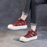 Spot parcel post2023 Spring and Summer New R High-Top Platform Shoes Womens Leather Big Head Ugly and Cute Casual Lace up Niche Original Sandals