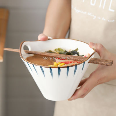 Japanese hand-painted ceramic noodle bowl double ear chopsticks rice soup bowl Japanese household bowl