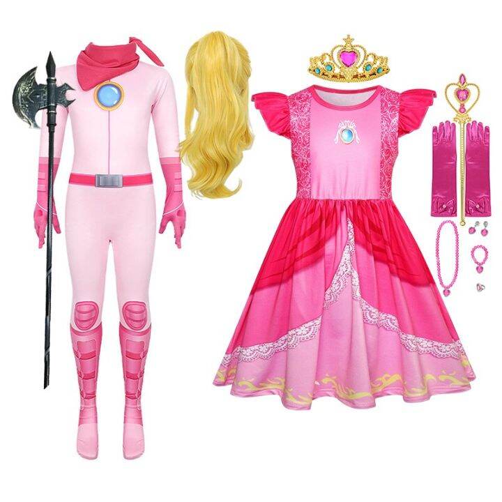 new-halloween-kids-peach-princess-costume-pink-peach-girl-dresses-one-piece-jumpsuit-tights-children-cosplay-battle-suit-3-10t