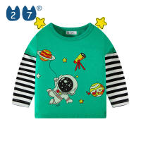 27เด็ก Store Spaceman การ์ตูนลายพิมพ์แขนยาวเสื้อยืดเด็กทารกหญิง (1Y-8Y) เสื้อฤดูใบไม้ผลิฤดูใบไม้ร่วง Top Cool