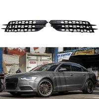 Chrome Car Front Bumper Grille Fog Light Grill Cover Open Honeycomb Mesh For Audi A6 C7 Sedan 2012-2015 Standard Bumper Model