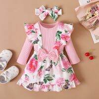 Newborn Baby Girl Clothes Set Pink Romper + Flower Print Ruffled Suspenders Skirt Toddler Outfits Infant Spring Baby Clothes  by Hs2023