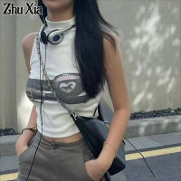 เสื้อกล้ามผ้าฝ้ายพิมพ์ลายสีขาวสำหรับผู้หญิง Zhu Xia เสื้อซับในของเสื้อยืดแขนยาวฟิตเนส