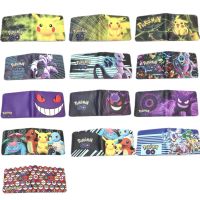 Pokémons Pikachu Gengar ผู้ชายกระเป๋าสตางค์ผู้หญิง2ช่องเสียบการ์ด Dompet Koin 1ช่องอัลบั้มรูป PU 1ช่องซิป2ช่องใส่ธนบัตรลายอะนิเมะ