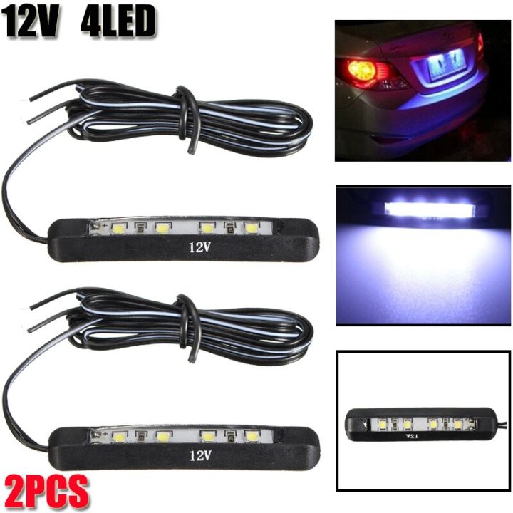 2ชิ้นแผ่นหลังเล็กๆเอลอีดีรถจักรยานยนต์และรถยนต์12v-ไฟโคมไฟไฟ-led-4แผ่นป้ายทะเบียนรถยนต์ไฟท้ายไฟตกแต่งป้ายทะเบียนรถ