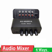 4 Way RCA อินพุตเสียงสเตอริโอ Audio Mixer เครื่องขยายเสียงหูฟัง Splitter แหล่งเสียง Switcher Volume Control DIY Amplifier