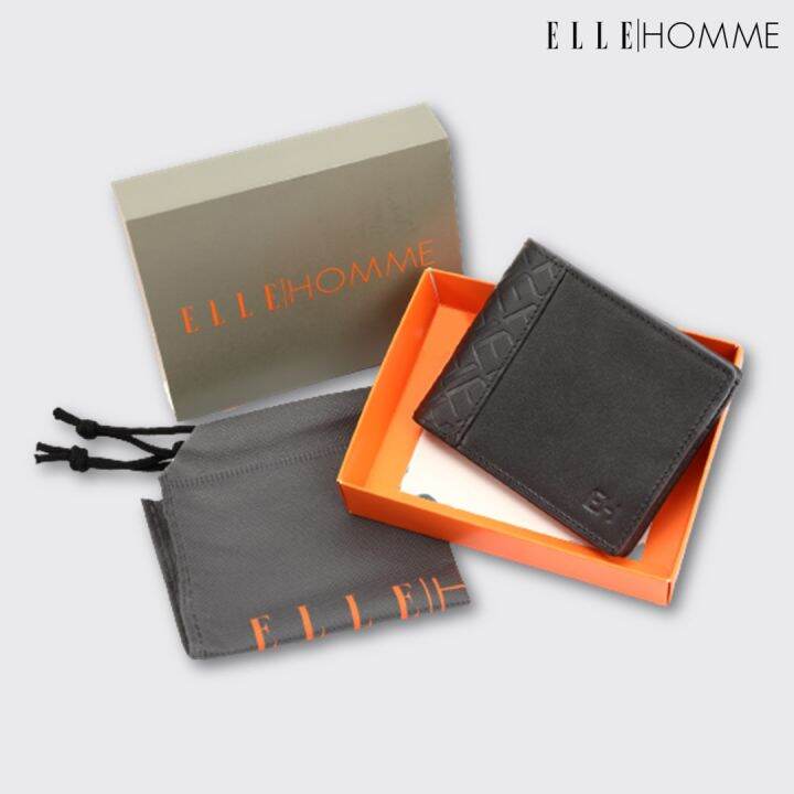 elle-homme-กระเป๋าสตางค์หนังวัวแท้-สไตล์-business-แบบพับสั้น-สีดำ-รุ่น-w8w001