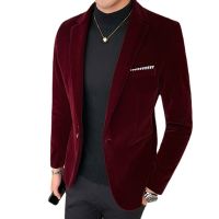 5XL New Autum Velvet Wedding Dress Coat Mens Blazer Jacket Fashion Casual Suit Jacket Stage Mens Business Blazers Costume Homme