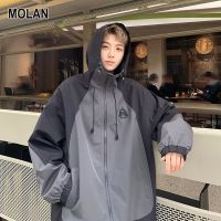 MOLAN เสื้อฮู้ดแจ็คเก็ตผู้ชายมีฮู้ด,แจ็คเก็ตหนากันลมกันน้ำสไตล์รัฟเฟิล