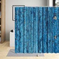 Blue Wood Grain Printing Bath Shower Curtain Waterproof Polyester Fabric Bathroom Curtains For Living Room Decor With 12 Hooks