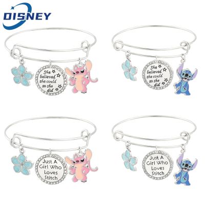 Disney Animated Film Lilo Stitch Bracelet Cute Pink Stitch Enamel Pendant Bangle Bracelet for Girl Jewelry Accessories Gifts