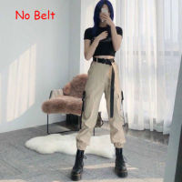 QWEEK Gothic Black Cargo Pants Women Hippie Streetwear Autumn Harajuku Loose Trousers For Female Rave Punk Straight Oversize