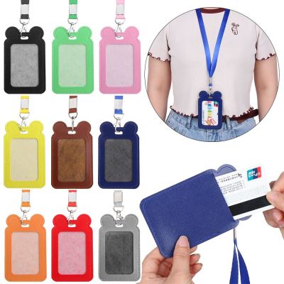 【CW】►✹  Leather Name Badge Holder Card Credit Cover Cartoon With Lanyard Multifunctional Stationery Supplies