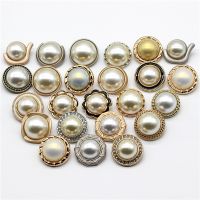 【cw】 5Pcs/lot 25mm/lot High grade pearl metal round button clothing coat button windbreaker decorative button C098 【hot】