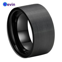 Black Men Ring 12MM Tungsten Wedding Band With Satin Finish And Comfort Fit