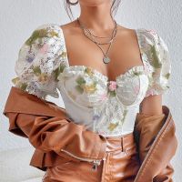 【LZ】☌▧⊕  Floral Lace Push Up Bralette para mulheres espartilho de casamento T Shirts Crop Tops sutiã de renda floral Sexy Bustiers festa de férias Slim Shaper