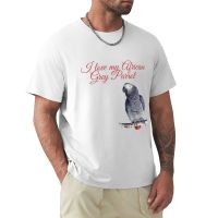 I Love My African Grey Parrot- Red Text T-Shirt Short Kawaii Clothes T-Shirts For Men Cotton