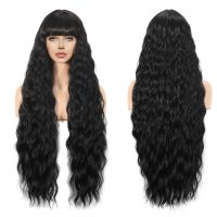 Black Body Wavy Synthetic Wigs with Bang for Women Wine Red Long Straight Hair Middle Part Heat Resistant Fiber Daily Cosplay Wig  Hair Extensions Pad