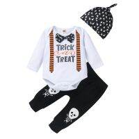 3Pcs Baby Halloween Suit Baby Boy Girl Halloween Cartoon Letter Romper Bodysuit+Pants Hat Outfits ropa niña conjuntos de menina  by Hs2023