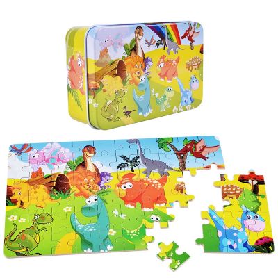 ™♞┇ New 27 60 piece lace iron box wooden puzzle pieces for childrens early childhood education toys Iron
