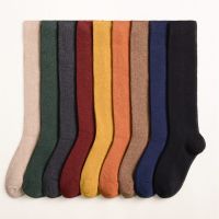 Autumn Autumn Winter Socks For Girls Fashion Kawaii Long Socks Warm Thick Socks Cotton High Tube Stockings Female Solid Color.ถุงเท้าฤดูหนาว