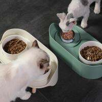 One-desigh Semi Enclosed Anti Spill Pet Dining Table Dual Feeder Neck Protect Nonslip Vertebra Ceramic Bowl Dog Cat Water Food