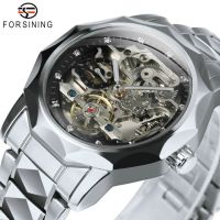 ⌚Forsining นาฬิกา Tourbillon Skeleton สำหรับผู้ชายแฟชั่นแบรนด์อัตโนมัติหรูหราพลอยเทียมนาฬิกาข้อมือกลไกสายเหล็กสแตนเลส