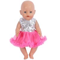 Doll Clothes Fit for 17 Inch New Born Baby Dolls Fashion Sequin Dress for American 18 Inch Girl Doll 43 Cm Clothes Birthday Gift Hand Tool Parts Acces