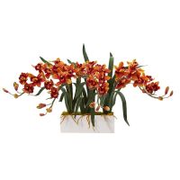 การจัดดอกไม้ประดิษฐ์ Cymbidium ในแจกันสีขาว,สีแดง