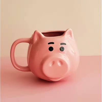 550Ml Large Capacity Cute Cartoons Pink Pig Shape Breakfast Milk Coffee Mugs Microwave Available Water Tea Cup with Handle Spoon