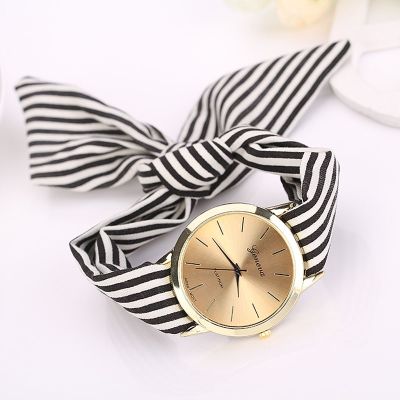 （A Decent035）Women Girl WatchBow Knot StripeClothBracelet Kiteluxury