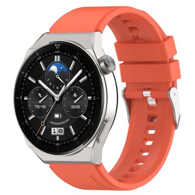 GT3สำหรับนาฬิกา Huawei 46Mm 22Mm ยื่นออกมาหัวสายซิลิโคนสีเงินหัวเข็มขัด (สีส้ม)