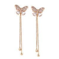 []1คู่อินเทรนด์ยาวพู่ผีเสื้อ Drop ต่างหูทองสีผีเสื้อ Rhinestone Ear Studs สำหรับผู้หญิงแฟชั่นเครื่องประดับ