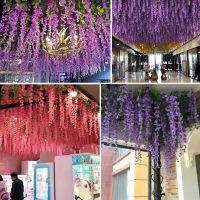 ดอกไม้ประดับดอกไม้ Wisteria จำลองทำจากหวายและหวายประดับเพดานดอกไม้ Wisteria ดอกไม้ผ้าไหมพุดดิ้งเต้าหู้