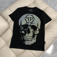 Philipp Plein เสื้อยืดผู้ชายแขนสั้นสำหรับทั้งหญิงและชายยุโรปและอเมริกาเสื้อยืดกะโหลกใหม่