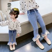 BaiLe Girls jeans bell-bottoms spring and autumn 2021 new fashion baby spring clothes Korean style foreign trousers spring and autumn outer wear