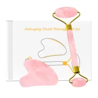 Rose Quartz Face Roller Gua Sha Scraper Set For Facial Massage 100% Natural Pink Crystal Gouache Kit Skin Care Tools