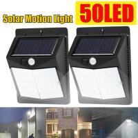 2ชิ้น50LED โคมไฟพลังงานแสงอาทิตย์กลางแจ้งสวนลานกันน้ำ PIR Motion Sensor แสง