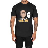 เสื้อยืดสีดำพิมพ์ลายอะนิเมะ One Punch Man OK Saitama เสื้อยืดแบรนด์2023คุณภาพสูงเสื้อยืดแขนลำลองขาสั้นคอกลมแฟชั่นผ้าฝ้าย100%