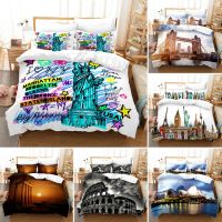 Statue of Liberty Duvet Cover KingQueen Size,Attractions In New York Quilt Cover for s,European Famous Buildings Bedding