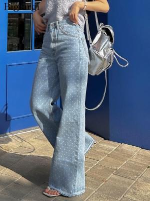 กางเกงยีนส์ผู้หญิงเอวสูงสำหรับผู้หญิง2023,กางเกงยีนส์ลำลองทรงหลวมสำหรับกางเกงยีนส์ขายาวลายจุดสตรี