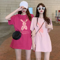 2023 Summer Mid length Loose Fit Girlfriend Undershirt Female cartoon ins round neck large short sleeved T-shirt Womens top Womens clothing