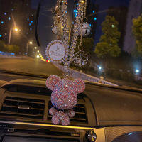 Cute Cartoon Bear Car Ornaments Diamond Crystal Mirror Hanging Rhinestone Tassels Pendant Rear View Mirror Car Decoration