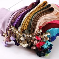 【YF】 2022 Women Solid Chiffon Hijab Scarf Wrap with Flower Pendant Shawls Headband Muslim Hijabs Headscarf Scarves