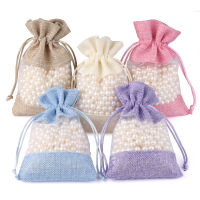 5ชิ้นล็อต Drawstring ถุง Organza ธรรมชาติผ้าใบถุงของขวัญรวมกันลินินเครื่องประดับบรรจุภัณฑ์งานแต่งงานถุงขนม