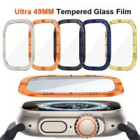 Screen Protector for Apple Watch Case Ultra 49mm accessories Metal Aluminum Alloy Cover Frame HD Tempered Glass iWatch series 8